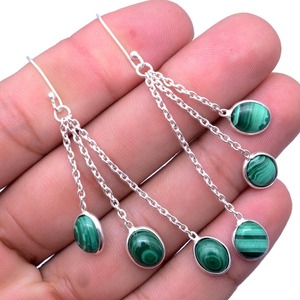 925 Sterling Silver Malachite Drop <b>Earrings</b> Black Rhodium Plated Trendy Wedding & Engagement Party Jewelry Great Gift for Women - Product Image 2
