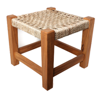 Pouf en bois éco-responsable fait main, repose-pieds tressé, console avec incrustations en os, multifonctionnel, empilable et portable pour salon