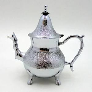 Double Shaded Silver Shiny Polished Unique Designer Engraved And High Grade <b>Gold</b> Plated Top Quality Brass Tea Pot From India - Product Image 2