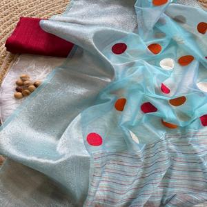 La última organza con lunares y tejido Zari Sari mujer fabricante de moda y proveedor de Surat al precio más bajo - Product Image 1