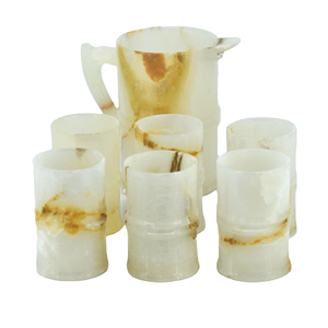 Juego de beber de vidrio de jarra de ónix blanco, juego de agua de ónix de 7 piezas, juego de agua de mármol de ónix de piedra - Product Image 1