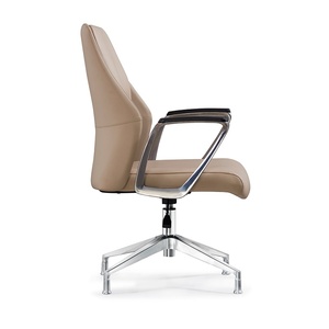 Chaise de bureau exécutive ergonomique en cuir au design moderne, hauteur réglable, accoudoirs fixes, pieds en acier inoxydable, soutien du dos moyen - Product Image 2