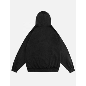 Custom Logo Distressed French Terry 100% Cotton Oversized Boxy Hoodies <b>Applique</b> Embroidery Patch Winter for Men - Product Image 2