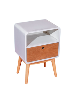 Table de chevet moderne en MDF éco-responsable et durable, placage frêne, accents blancs en bois d'hévéa, couleur naturelle, mobilier de chambre pour hôtel et appartement - Product Image 5