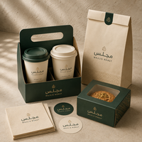 Ensemble d'emballages personnalisés AT PACK pour café, avec porte-gobelets, boîte, sac en papier et serviettes, pour les marques de cafés du Moyen-Orient