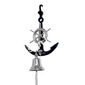 Venta caliente Campana de barco náutico Hogar y jardín Campana de pared decorativa Colgante Ancla de barco antiguo y campanas de rueda Plata y negro - Product Image 5