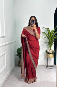 Haute attrayant nouveau Design coton et VICHITRA soie tissu femmes Saree pour la fête de mariage porter du fournisseur indien - Product Image 2