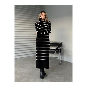 Abito a maglia a maniche lunghe a righe da donna-bianco - Product Image 4