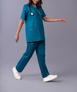 ชุดยูนิฟอร์มแพทย์พยาบาลแบบยืดได้สำหรับขายส่ง ชุดสครับผ่าตัด ชุดพยาบาลแขนสั้นสำหรับฤดูร้อน ผลิตจากโพลีเอสเตอร์ผสมสแปนเด็กซ์ - Product Image 4
