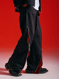 Pantalons cargo en toile noire pour hommes en gros, logo personnalisé, poches multi-zippées, effet stéréo, taille haute - Product Image 2