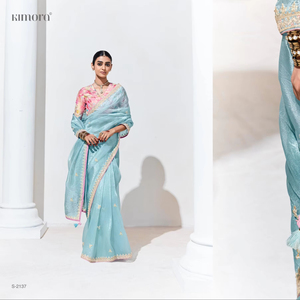 Vêtements de créateur pour femmes Saree en soie de haute qualité Tissu de verre souple Bordure brodée Style traditionnel moderne pour mariage indien - Product Image 1
