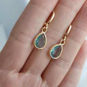 Boucles d'oreilles clous en cristal bleu clair en forme de larme, argent sterling 925 plaqué or 18 carats, certifiées IGI, bijoux cadeau, plaqué rhodium - Product Image 2