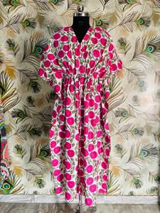 Pure Cotton Floral Block print <b>Kaftan</b> Kimono Lightweight Summer Resort Wear Handcrafted Long <b>kaftan</b> Luxury soft Traditional - Product Image 3