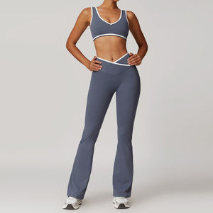 Customize Oem Wholesale Yoga <b>Leggings</b> Two Piece Yoga Sets Stretch <b>Flare</b> Yoga <b>Leggings</b> Fitness Women Activewear - Product Image 5