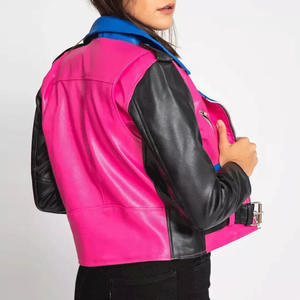 Chaqueta de moto de cuero de piel de cordero auténtica 100% multicolor elegante para mujer - Product Image 3