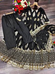 Último diseñador Faux Georgette bordado secuencia trabajo Anarkali Vestido por FabZone - Product Image 3