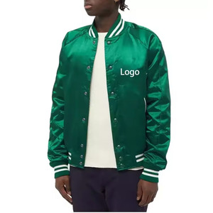 แจ็กเก็ตบอมเบอร์กันลมของผู้ชายเสื้อแจ็คเก็ตผ้าซาตินสไตล์เบสบอลผ้าซาตินขนแกะสำหรับฤดูหนาวออกแบบโลโก้ได้ตามต้องการ - Product Image 1