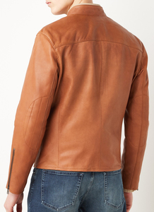 Blouson en cuir d'agneau véritable personnalisable pour homme 2026, marron, à fermeture éclair, col montant, mode hiver, options de tailles et de couleurs - Product Image 2