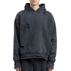 Patchs de broderie en détresse pull à capuche hommes Streetwear sweats à capuche Logo rugueux personnalisé coton surdimensionné à capuche en détresse - Product Image 1