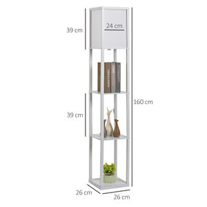 HOMCOM <b>Floor</b> Lamp with 3 Integrated <b>Shelves</b>, E27 Socket, 40W Power, Modern MDF Furniture, 26x26x160cm, White - Product Image 3