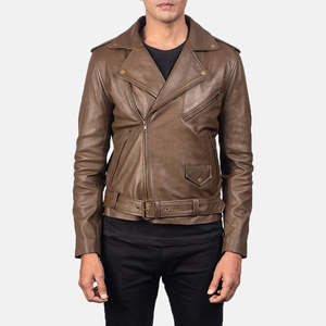 Allaric Alley Mocha Genuine Cowhide Leather <b>Biker</b> <b>Jacket</b> with Zippered Closure Water Proof Size XS for Autumn Season - Product Image 3