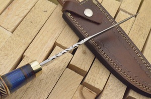 Cuchillo de caza de acero D2 personalizado, Arwin, de lujo, hecho a mano, colorido, mango de madera, Funda de cuero, alta calidad, uso al aire libre, OEM - Product Image 3