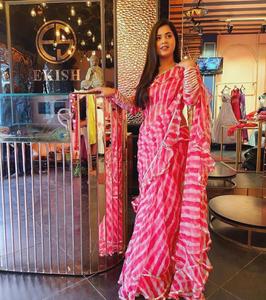 ชุดส่าหรีพิมพ์ลายจอร์เจียชุดปาร์ตี้แต่งระบายเสื้อกับเสื้อส่าหรีแบบดั้งเดิมของอินเดีย - Product Image 2