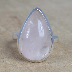 925 Sterling Silver Classic Designer Pear Cut <b>Ring</b> Natural Pink Rose <b>Quartz</b> Gemstone Bezel Setting for Wedding Engagement - Product Image 1