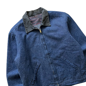 Chaqueta DE TRABAJO vaquera lavada vintage de gran tamaño con cremallera completa bordada con diseño de logotipo personalizado para hombre - Product Image 3