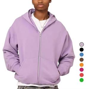 Boxy Fit Heavy weight <b>Mens</b> Zip up Hoodies <b>Purple</b> 450 Gsm French Terry drop shoulder zipper <b>Hoodie</b> - Product Image 5