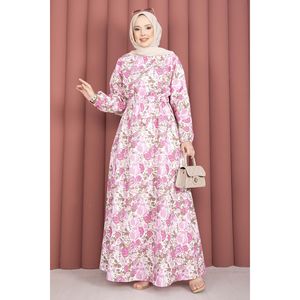 Vestido con Cinturón y Estampado Floral Rosa, Cintura Fruncida, Estilo Casual Transpirable, Sin Cierre, para Día, Vacaciones, Playa, Talla XS Incluida - Product Image 3