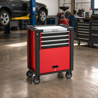 Chariot d'atelier KINBOX 01RS3M4 à 4 tiroirs + armoire inférieure, plan de travail en acier inoxydable, chariot à outils roulant noir et rouge