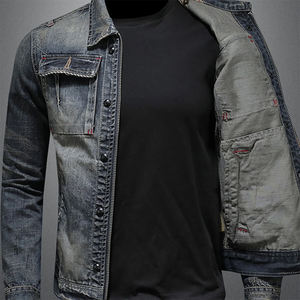 Men's Slim Fit Autumn Winter <b>Coat</b> Gray Color Full Sleeve Hip Hop Casual Outwear Classic Jean Jacket Customized Size Front <b>Heated</b> - Product Image 3