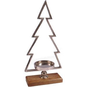 Handmade Silver Aluminium <b>Christmas</b> <b>Tree</b> <b>Candle</b> Holder On Mango Wood Base Modern Festive Home Decor Tabletop Votive Holder Gift - Product Image 5