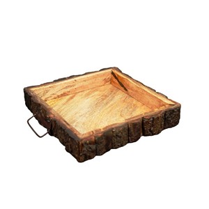 Bandeja cuadrada de corteza de madera Bandeja de 5 pulgadas a 125 piezas Producto de Venta caliente Cuenco decorativo de madera de mango con corteza de árbol Hecho EN LA India - Product Image 3