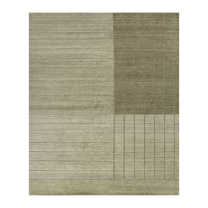 พรมขนสัตว์ถักมือสีเขียว Sthir รุ่น AR-5002 ลายเรขาคณิตนามธรรมรูปสี่เหลี่ยมผืนผ้า ขนาดใหญ่ สำหรับตกแต่งบ้าน ทางเข้าบ้าน ห้องนั่งเล่น และโถงทางเดิน - Product Image 1