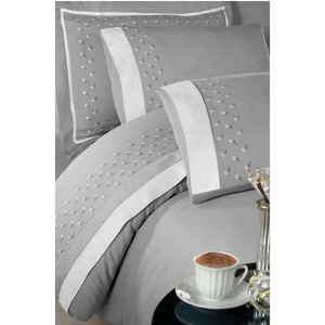 Parure de lit de luxe 6 pièces King Size en satin de coton XL, comprenant housse de couette, drap-housse et taies d'oreiller, motif uni, satiné et surpiqué - Product Image 2