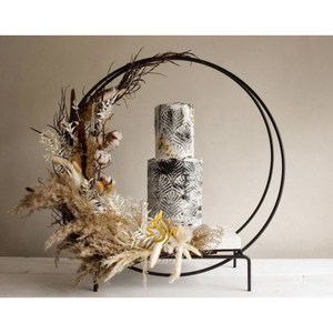 Soporte de pastel de arco con estilo europeo forma redonda con tapa de cristal minimalista boda y cumpleaños soporte de pastel de Metal decorativo suministro - Product Image 2