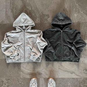 High Quality Custom Street Wear Diamond <b>Extra</b> <b>Large</b> Rhinestone Acid Wash High Quality French Terry Quality Street Hoodies - Product Image 3