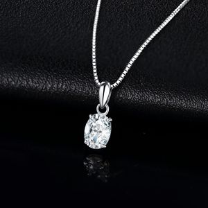 Collier pendentif solitaire Moissanite taille ovale pour femme, diamant simulé en argent sterling 925 plaqué or blanc 14 carats - Product Image 5