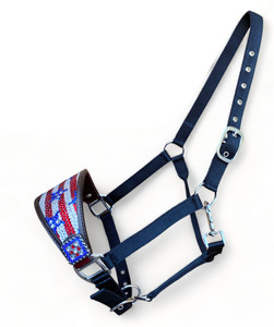 OEM Western Horse Bronc Halter Argentina Cuir Rhinestone Décoré USA Drapeau Design Personnalisé SS Fitting Conchos Entièrement Réglable - Product Image 2