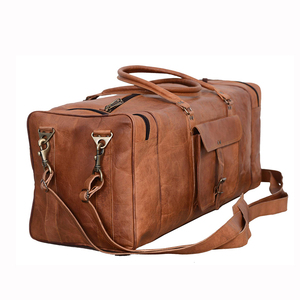 Sac de voyage en cuir de vache véritable avec logo personnalisé, sac en cuir véritable avec doublure en polyester, fermeture à glissière, faible MOQ - Product Image 5