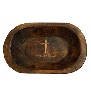 Religious gifts Vietnam factory wooden prayer bowls with cross laser acacia dough bowl rustic for Thanksgiving Easter gifts