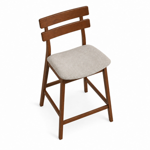 Modern Teak Wood Double Slat <b>Back</b> Bar Chair with Padded Foam Seat and Metal Base for Restaurants Cafs Bars-Commercial Use - Product Image 3