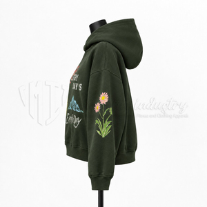 Sweat-shirt à capuche vert pour femme, broderie artisanale motif Journée de la Terre, décontracté, manches longues, tricot écologique - Product Image 4