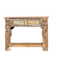 Console en bois vintage faite à la main, meuble de salon luxueux et rustique avec design miroir pour entrée ou villa