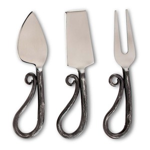 Herramientas para queso de acero inoxidable al por mayor, juego de rebanadoras de mantequilla chapadas en plata con mango de lazo rústico, incluye esparcidor de cuchillo para queso - Product Image 1