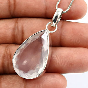 925 argent massif classique pendentif bijoux pour femmes 925 argent Sterling Rose Quartz pierre précieuse Boho Style fait main pendentif cadeaux - Product Image 2