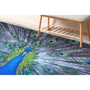 Alfombra Estampada Azul Pavo Real, Antideslizante, Diseño Clásico de Chenilla, Alfombra Suave No Tejida - Product Image 5