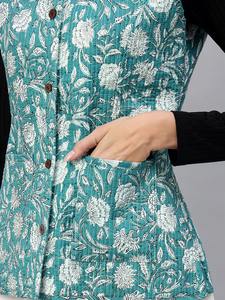 Femmes beau coton indien main bloc imprimé Kantha vestes Designer réversible demi manches matelassé hiver automne Floral - Product Image 6